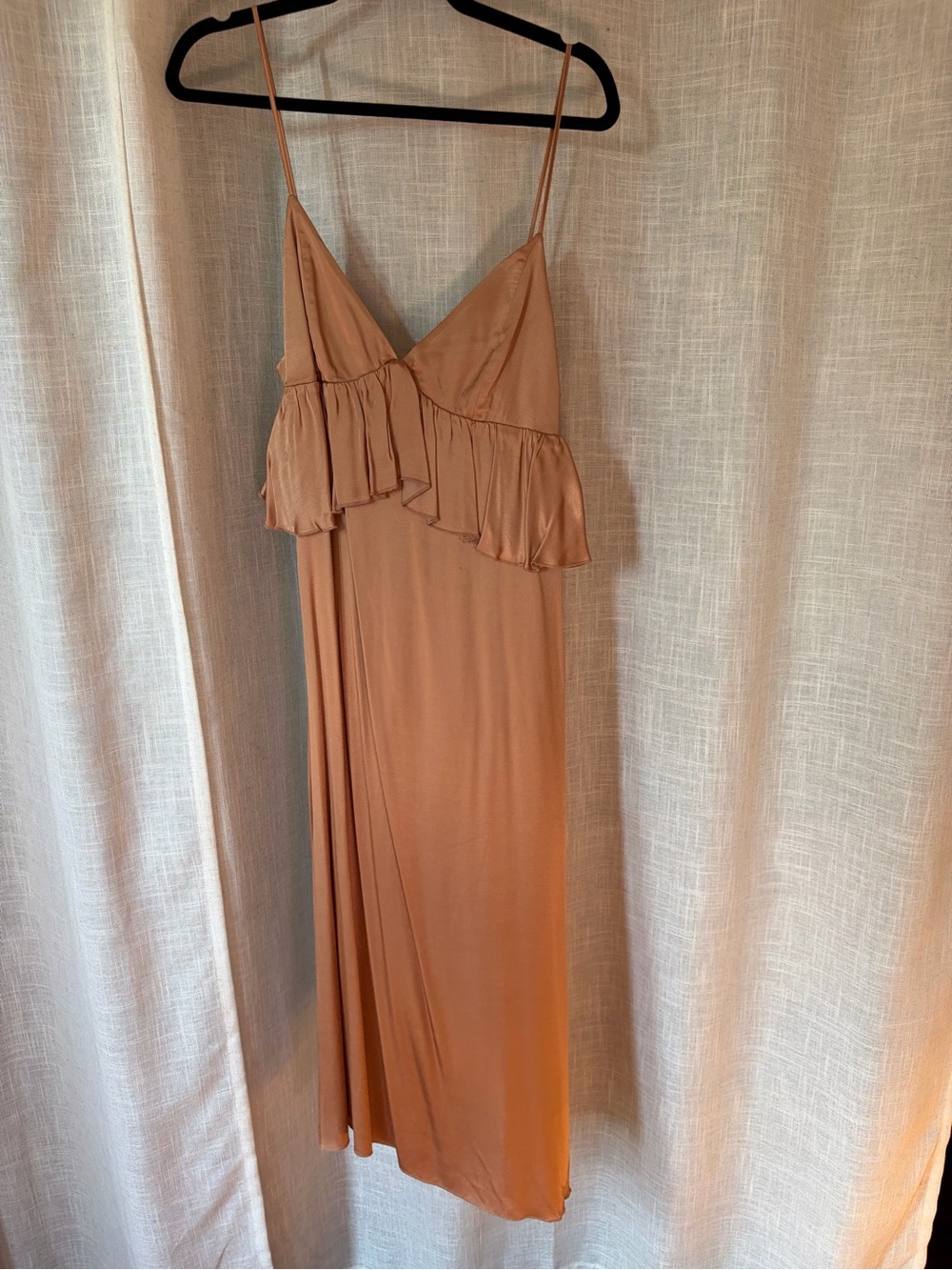 H&M Copper-Rust-Tan Ruffle Slip Maxi Dress